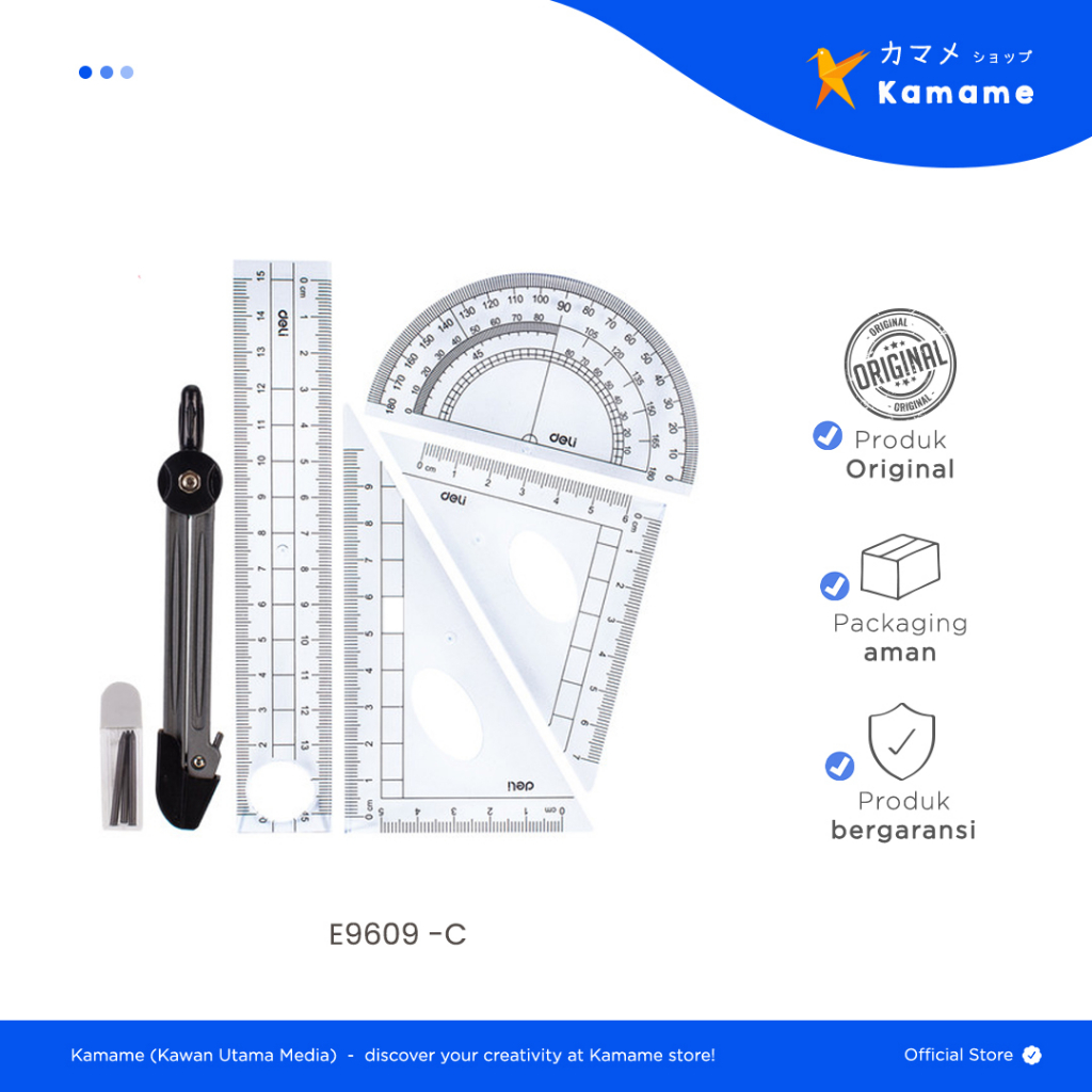 

Deli Ruler Set - E9609 Jangka Dan Penggaris set 6pcs Ruler Set Squares - Kamame