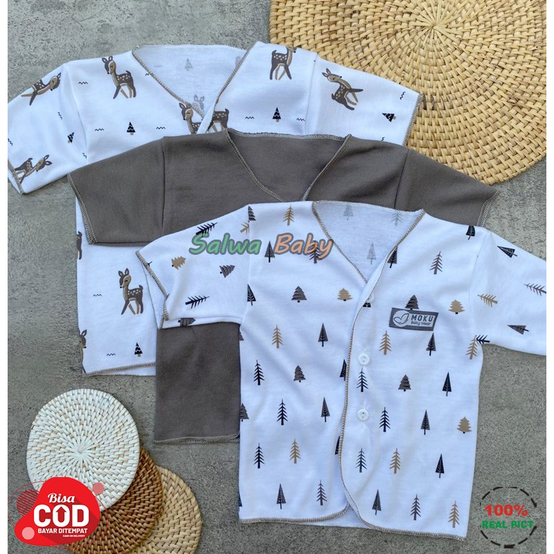 Isi 6 PCS Baju Celana Bayi / 3 Setel Baju Lengan Pendek Celana Pendek Usia 0-3 Bulan Seri Coklat Polisi Almeera Baby and Kids