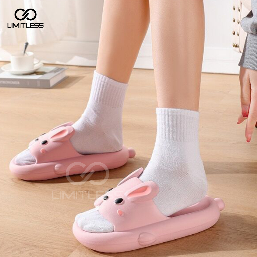 Sandal Rabbit Dewasa Selop Wanita Empuk Outdoor Sendal Wanita Kelinci Karakter Korean Style Terbaru 2023 Casual Kekinian