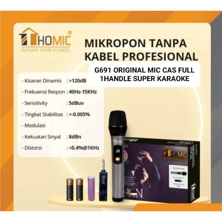 G691 MIC Wireless Microphone Singel Satu Mikropon Tanpa Kabel UHF SERIES Single Wireles Homic SUPER.