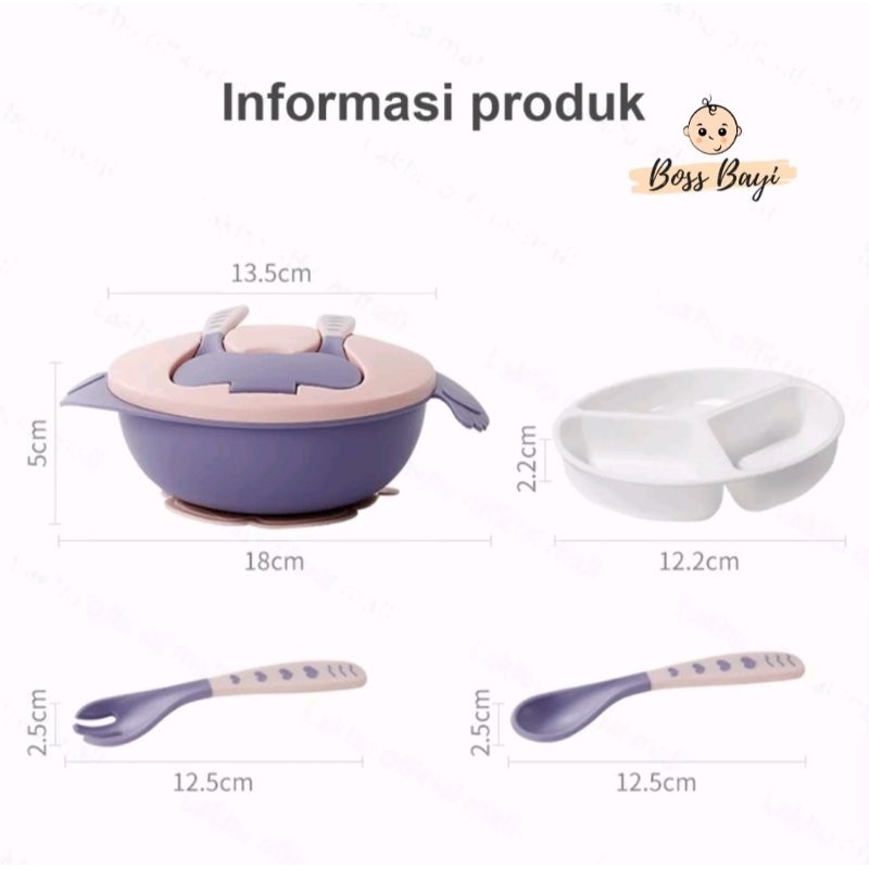 BOSS BAYI - Tempat Makan Bayi/ Anak  ( Mangkok Bertutup + Sendok + Garpu)