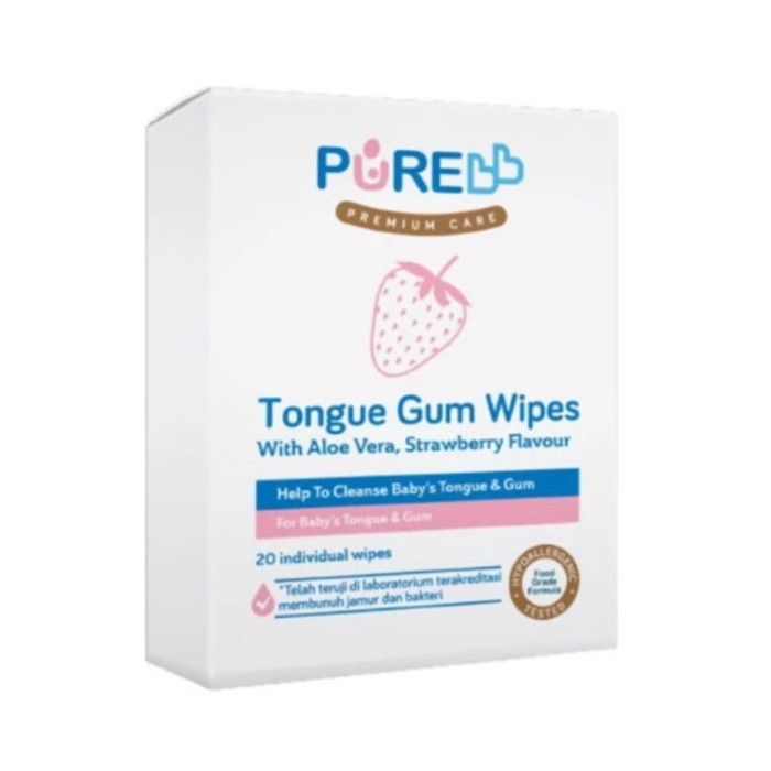 PURE BB Tongue Gum Wipes 20s Tissue Basah Pembersih Lidah Gusi Bayi - Original Strawberry