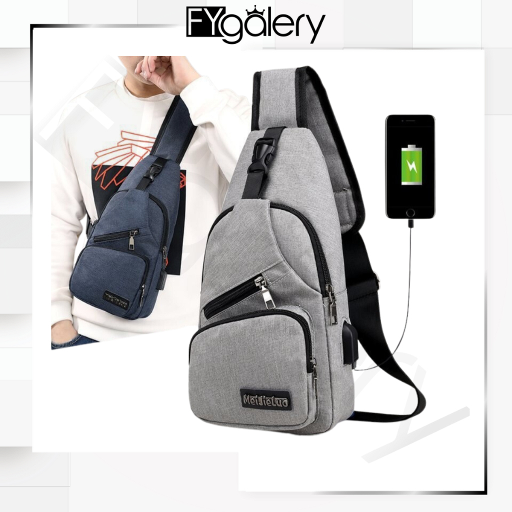 FYGALERY FYG1148 Tas Selempang Pria Tas USB Tas Hp Sling Shoulder Bag Backpack Travel