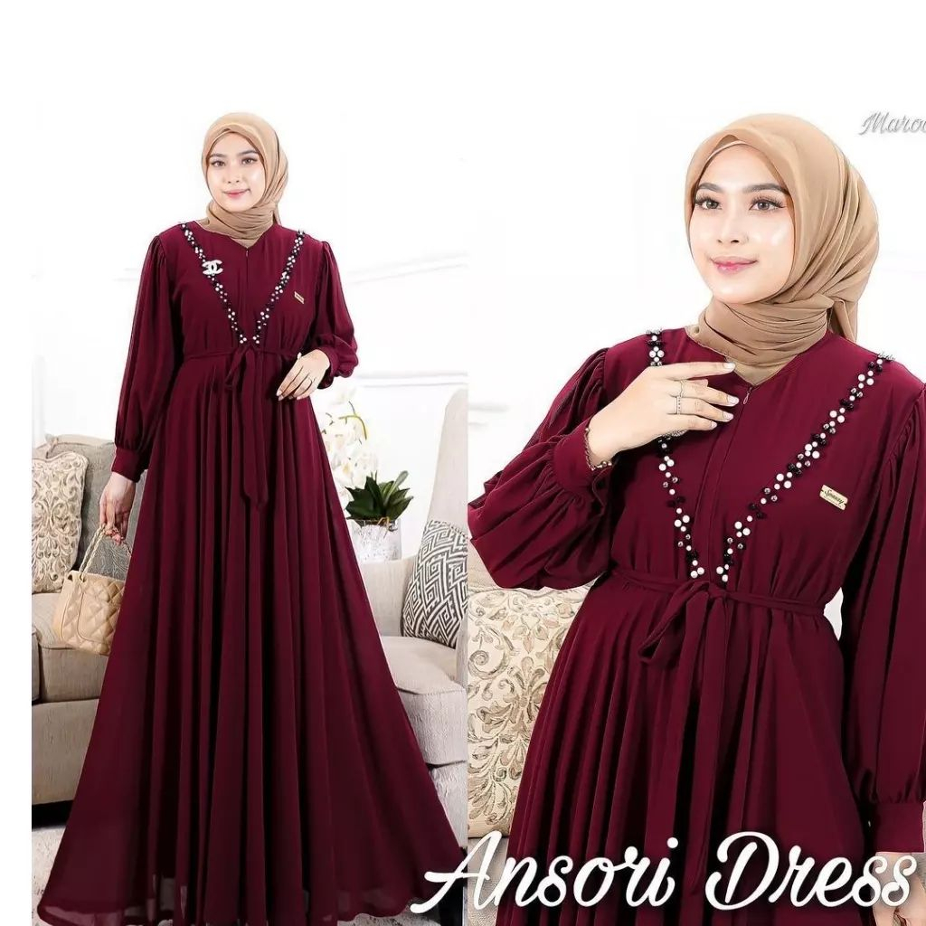 GAMIS WANITA ANSORI DRESS BAHAN CERUTY BABYDOLL LD 100 - 120 CM PB 140 CM GAMIS CERUTY BABYDOLL PREMIUM / MAXI DRESS JUMBO / GAMIS WANITA TERBARU 2023 KEKINIAN / DRESS HITAM