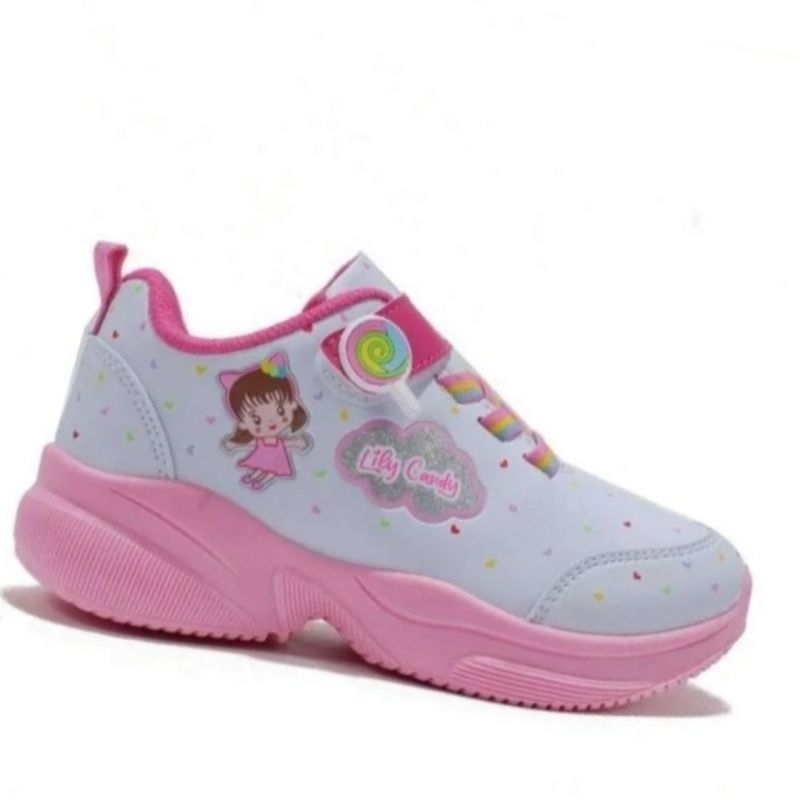 0SEPATU SEKOLAH ANAK PEREMPUAN ANDO LILY CANDY VELCRO PINK PAUD TK SD KETS SPORT RUNNING