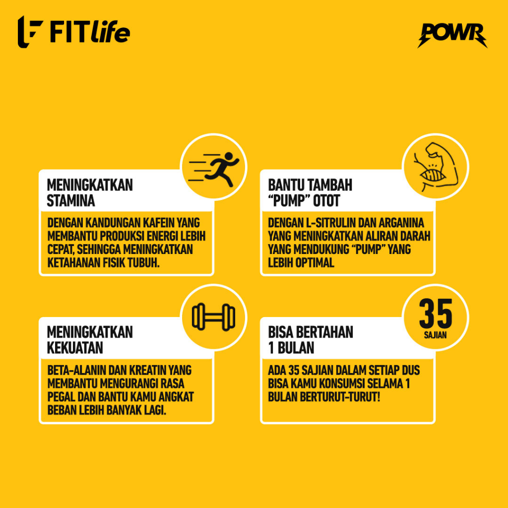 Fitlife Pre Workout POWR 35 Serving Preworkout PWO Penambah Energi
