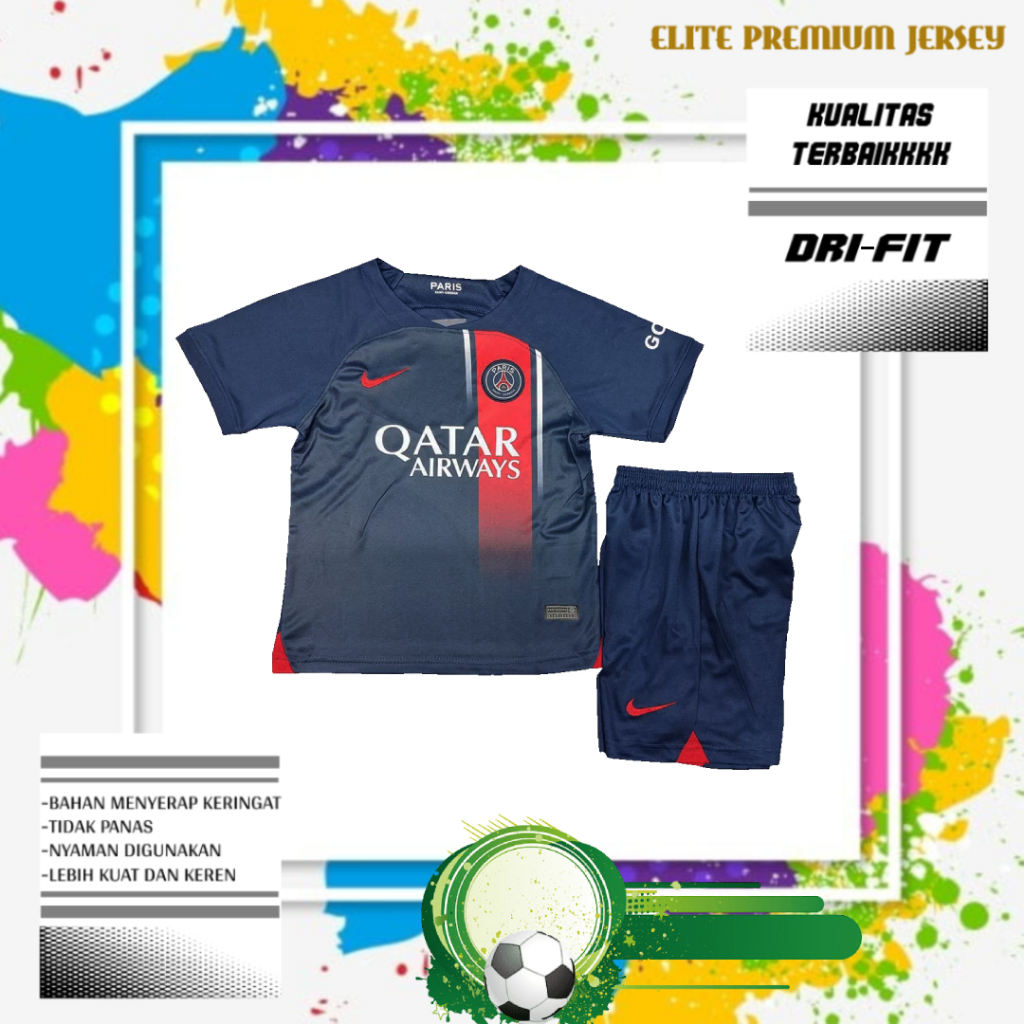 JERSEY BOLA PARIS SAINT GERMAIN HOME KIDS 2023/2024 GRADE ORI | BAJU BOLA PSG ANAK IMPORT PREMIUM