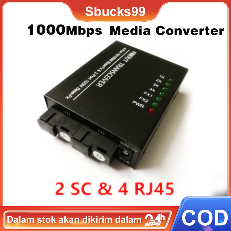 【COD】100Mbps A/B 2 SC 4 Rj45 Gigabit Fiber Optical Media Converter Switch Fiber Transceiver