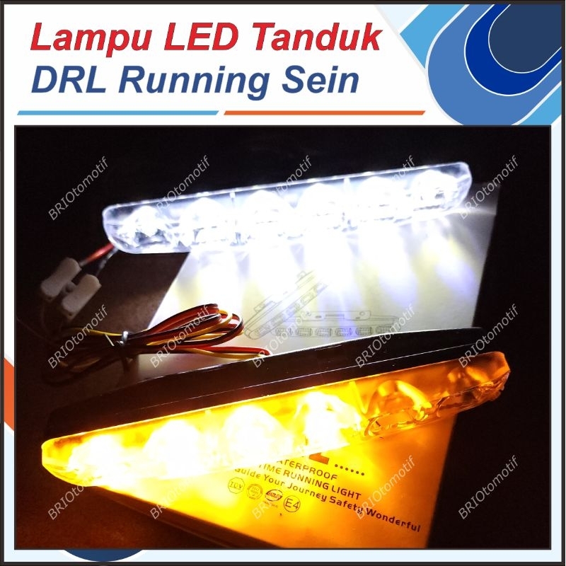 LAMPU TEMBAK SOROT DRL LED MOBIL 6 MATA TERANG PUTIH CRYSTAL TANDUK DEPAN GRIL BUMPER MOBIL WATERPRO