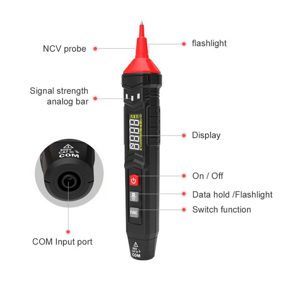 Digital Multimeter Voltage Tester Pen LCD Screen 4000 Count Alat Pemeriksa Arus Listrik Akurat Detail