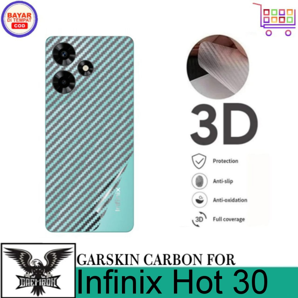 Promo Garskin Carbon INFINIX HOT 30 Anti Gores Belakang Handphone Anti Lengket Bekas Lem