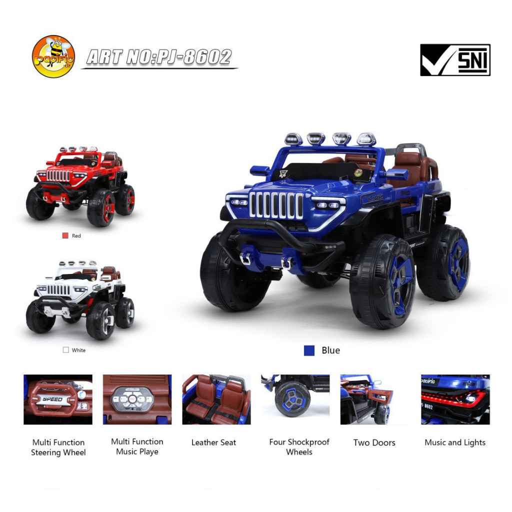 Mobilan Aki Pacific PJ 8602 Tiger Mobil Mainan Anak Jeep PJ-8602