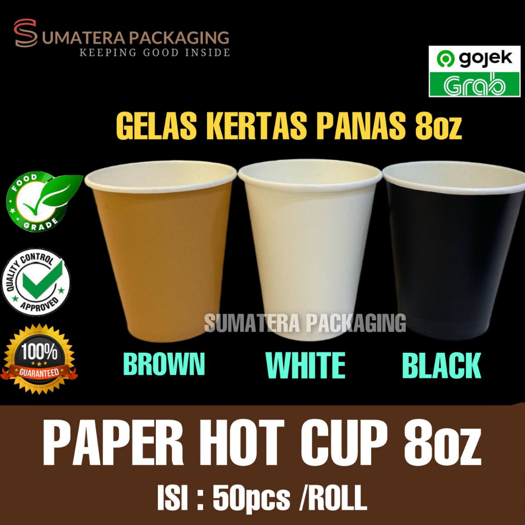 Paper Cup 8 oz Gelas Kopi Kertas 8oz Coffee Panas 240ml White Brown Black MOTIF TUTUP LID PAPER CUP 