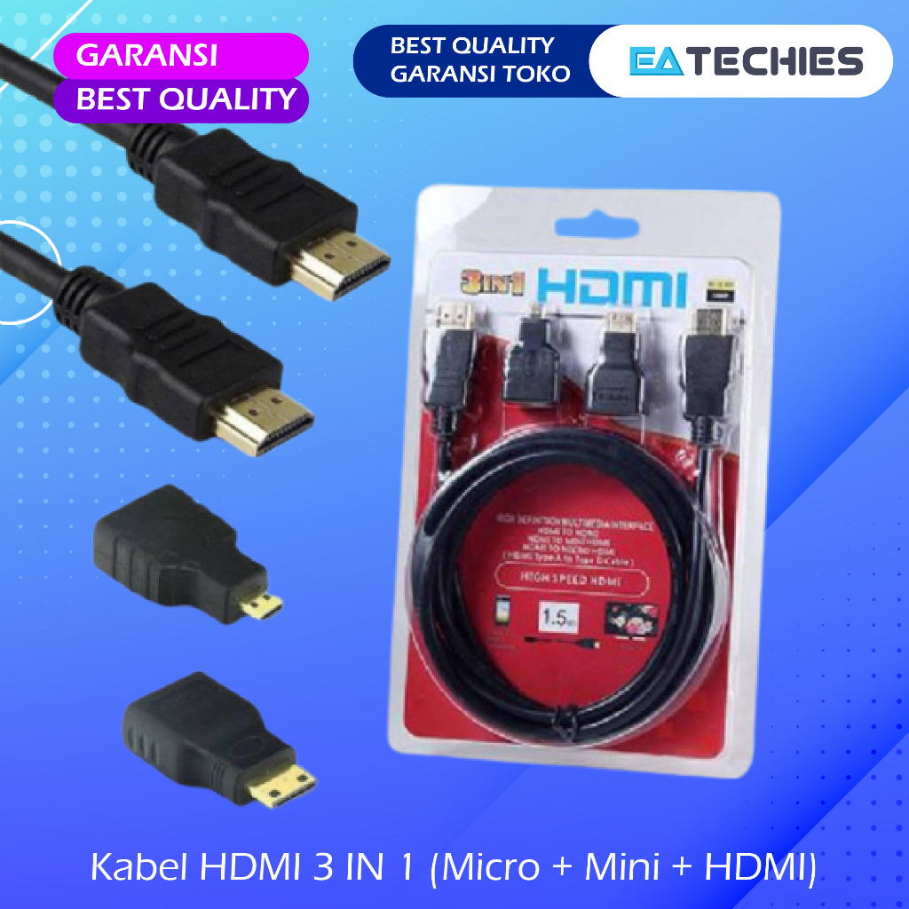 KABEL HDMI 3 IN 1 / KABEL HDMI 3IN1 (HDMI + MINI HDMI + MICRO HDMI) KAMERA LAPTOP TABLET NOTEBOOK MONITOR