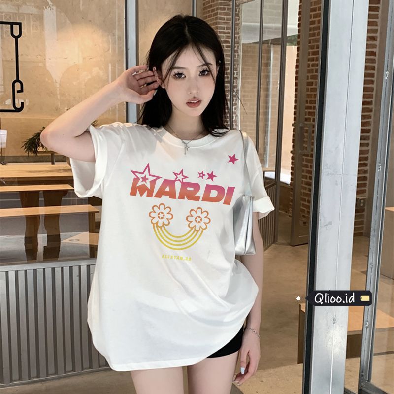 Print T-shirt Kaos Lengan Pendek Cartoon Gradient Rainbow Flower Printing Oversize Atasan Wanita Korean Style