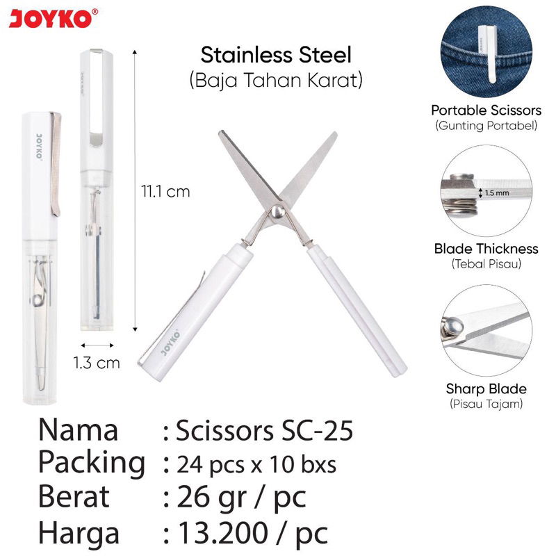 

Gunting bentuk Pulpen Sc25 / Pen Scissor Stainless Steel Sc-24 dan Sc-25 Joyko