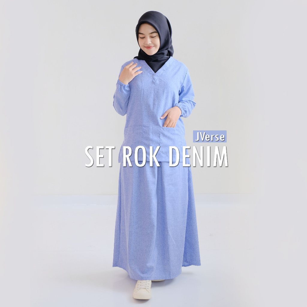 Baju OK set ROK DENIM Two Tone