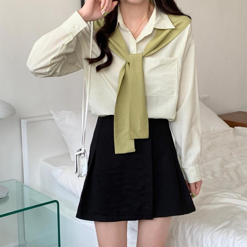 KEMEJA SCARFT IMPORT WANITA ATASAN SHIRT LONG SLEEVE PANJANG BASIC MX742