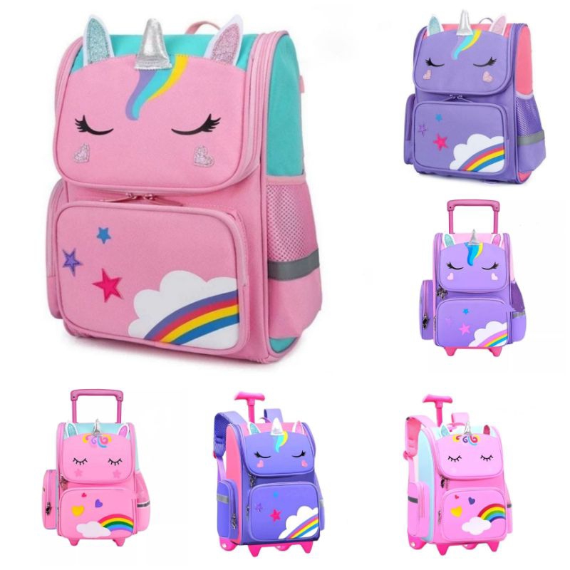 Troli Anak Sd Tas Unicorn Karakter Ransel Dorong Anak Perempuan TK SD