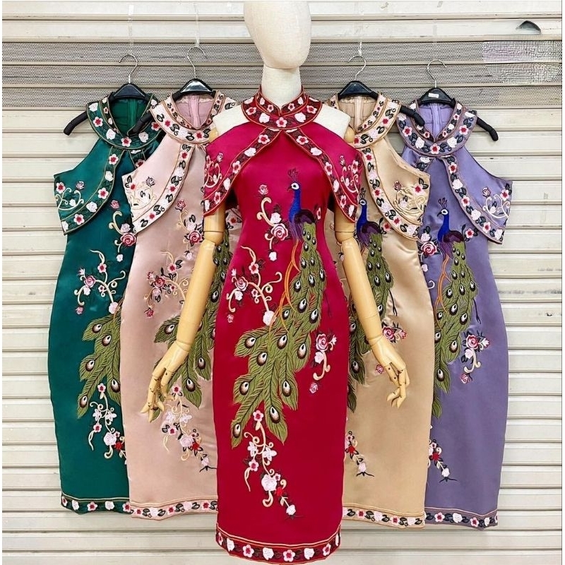 cheongsam peacock 3d qipao qibao chongsam chinese new year cny sangjit sincia lunar kionghi gong xi 