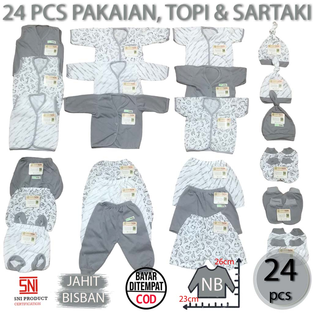 24 Pcs Baju Bayi Celana Bayi Setelan Bayi Baju Bayi Newborn Baju Bayi Baru Lahir Atasan Bayi Baju Bayi Kado Murah Baju Bayi Lucu Baju Bayi Seri Abu Ekonomis Gift Set Grey Monochrome Sarung Tangan Kaki Topi