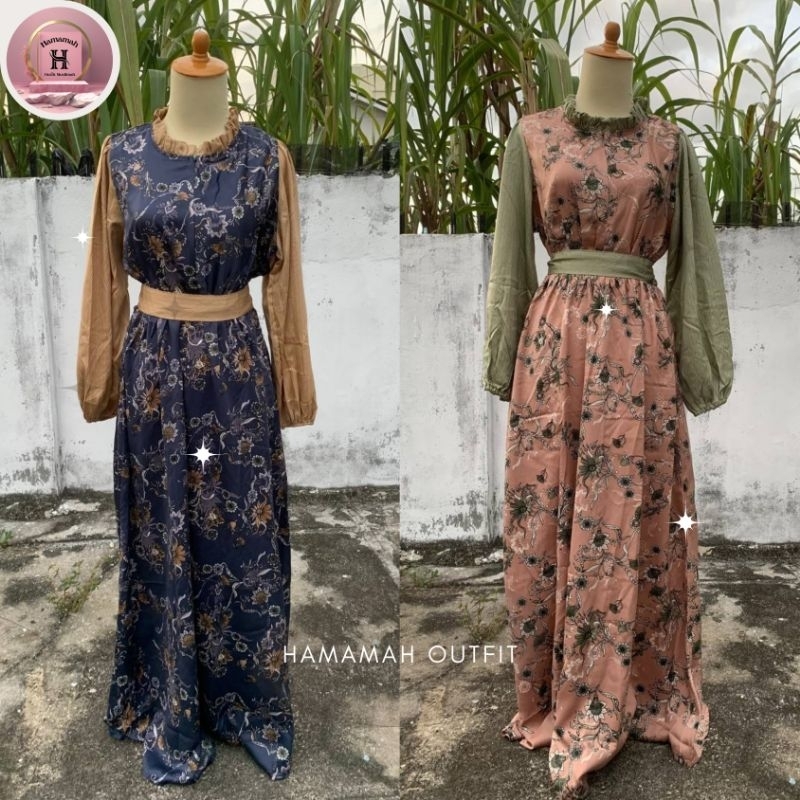 Ananta Dress Silk Motif Premium / Dress pesta kondangan silk motif / Gamis motif mewah untuk wisuda 