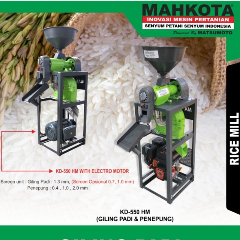 Mesin Giling Padi Jadi Beras Mahkota KD550HM Selep Penepung Lengkap Engine Bensin 7,5HP KD 550 HM