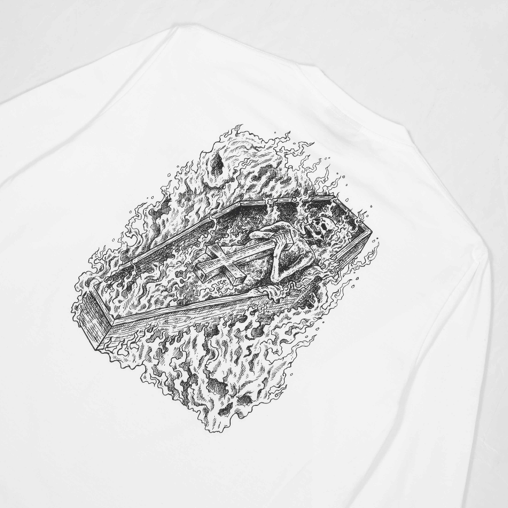 Heretic - Long sleeve Tees - Burning Coffin White