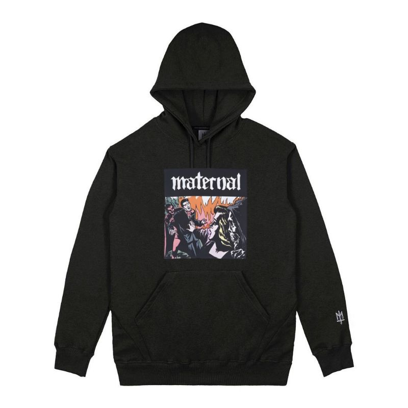 MATERNAL DISASTER HOODIE PULLOVER SCURE BLACK CATTON UNISEX 008