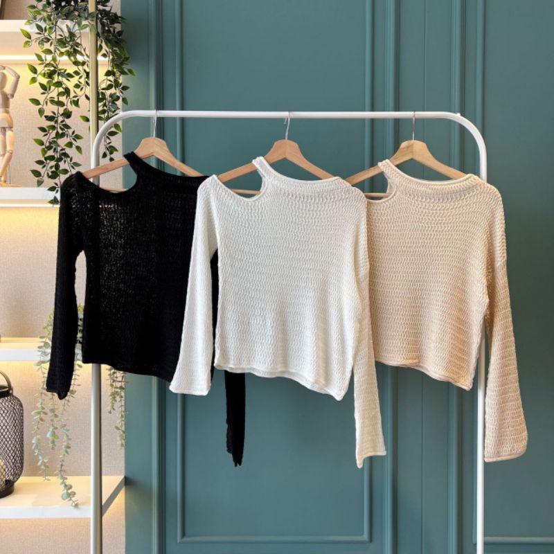 Single Cut Shoulder Knit Blouse Outer 20412