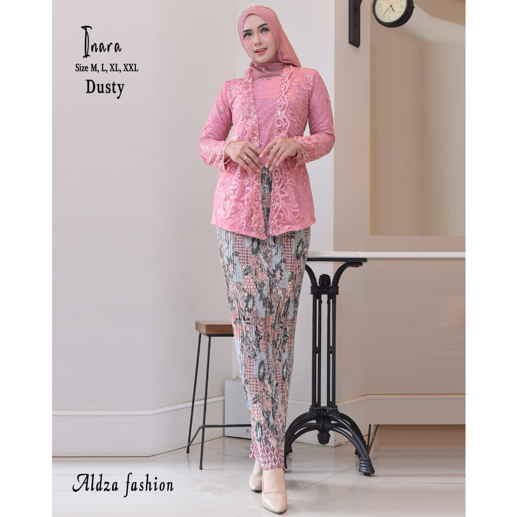 PROMO Set Kebaya Kutu Baru Modern Hijab / Kebaya Kutubaru Brokat Tile / Kebaya Kutubaru Remaja Bordir Set Rok Plisket Panjang Inara