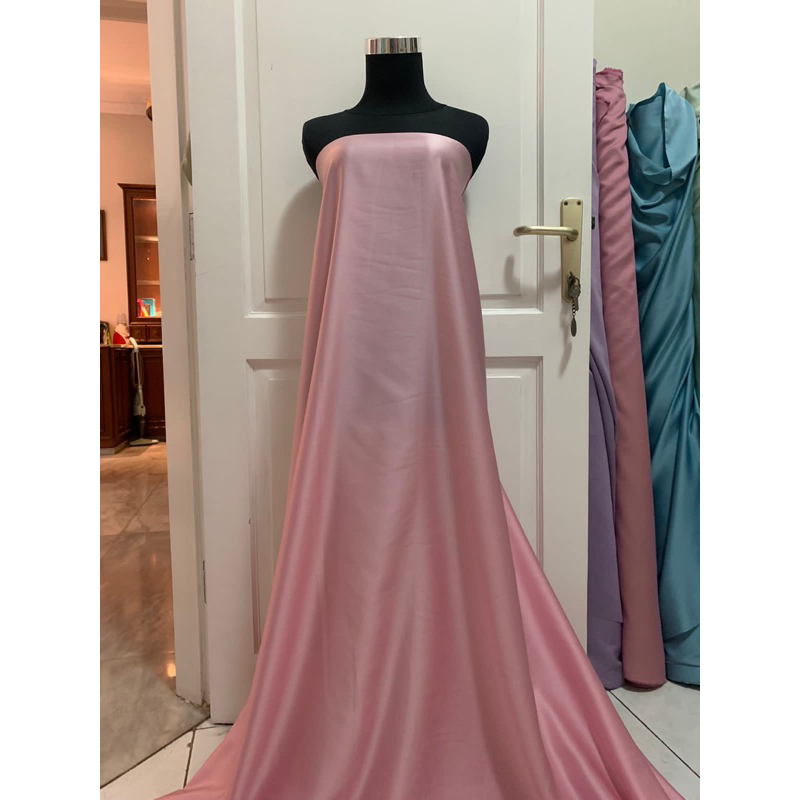 Bahan Kain Dasar Satin Saten Pure Silk Lux Mewah 100% Maxmara Original Warna Pink Rosegold Rose Gold