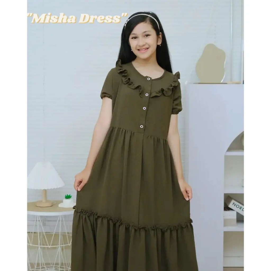 Misha dress kids /dress crinkle airflow premium /Dress SAGE Anak Perempuan 8 sampai 13 Tahun /OOTD Fashion Kids Muslim Terlaris / Gamis Anak Model Ternbaru 2023