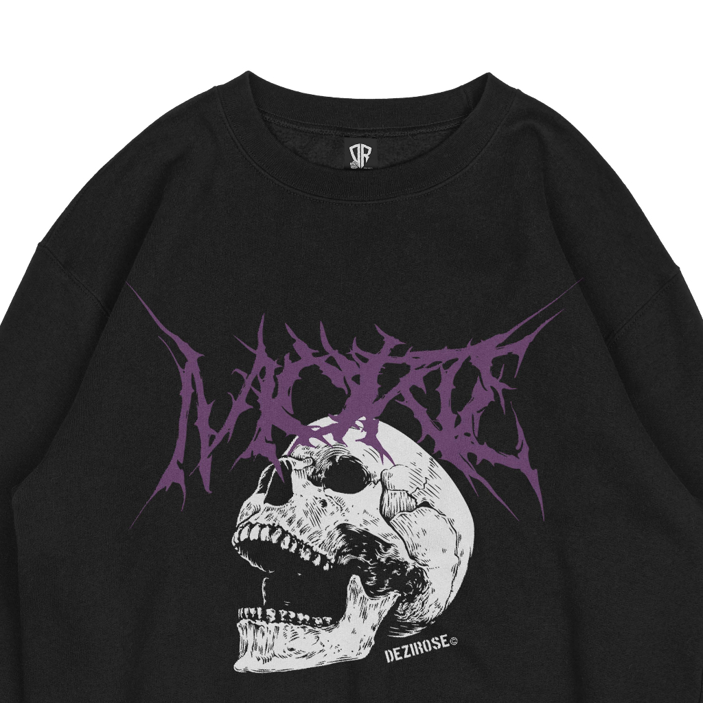 DEZIROSE Sweater Crewneck Pria Distro Morte Skull Fleece Tebal Hitam Premium Size M-XXL