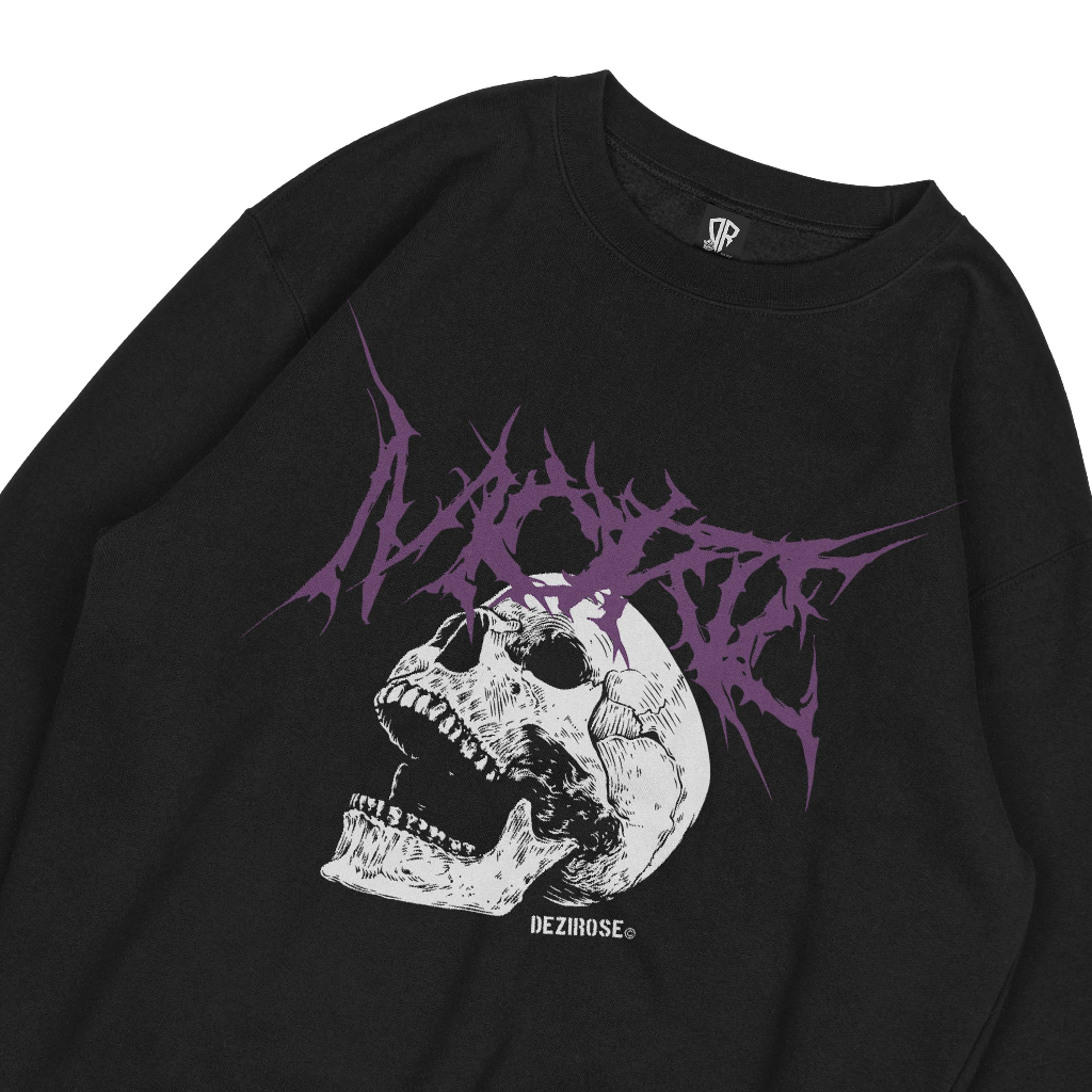 DEZIROSE Sweater Crewneck Pria Distro Morte Skull Fleece Tebal Hitam Premium Size M-XXL