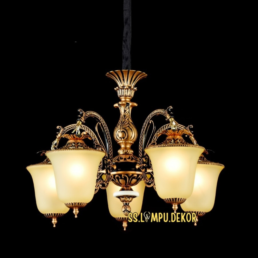 LAMPU GANTUNG KLASIK MODERN CABANG 5 HIAS RUANG TAMU KELUARGA