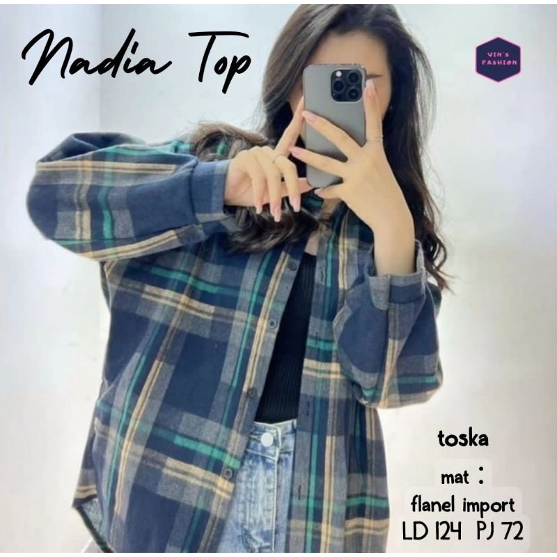 KEMEJA WANITA JUMBO/NADIA TOP/KEMEJA BLOUSE WANITA FLANEL IMPORT JUMBO LD 120 CM FIT XXL