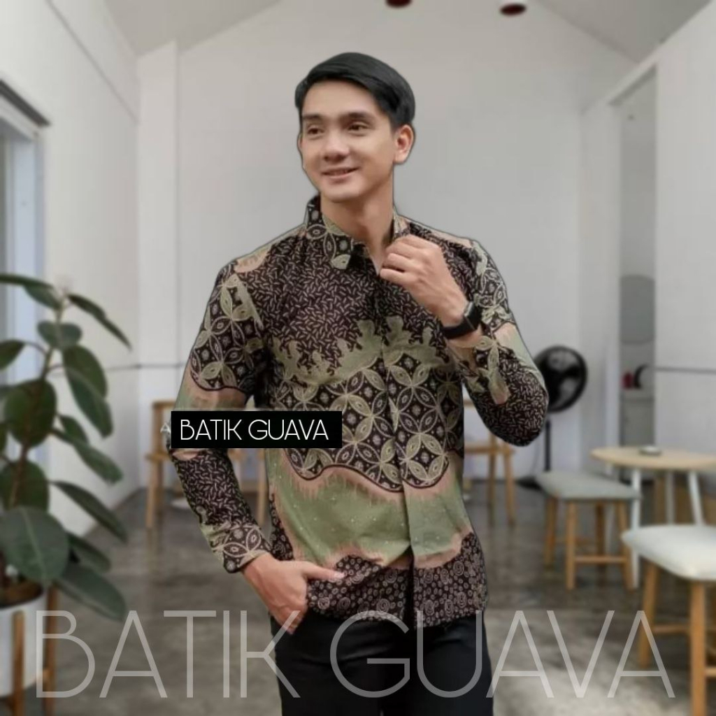 Batik pria sage green kemeja lengan panjang warna hijau - Couple Batik ayah dan Anak Laki-laki