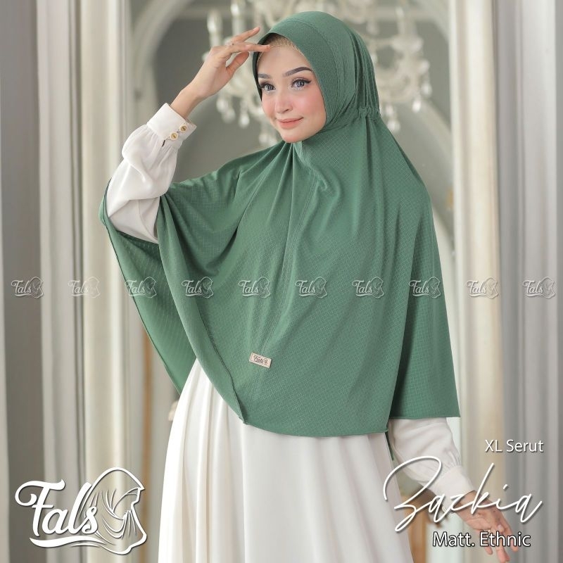 (Ori Fals) ZASKIA XL SERUT •jilbab instan jumbo jersey ethnic•hijab instan syari pet serut motif