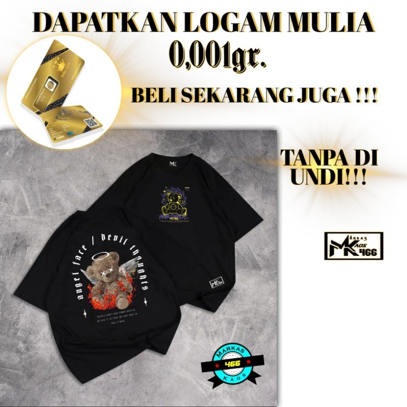 GRATIS ONGKIR | COD | Kaos Distro Angel Face Bear | Katun 20s | T-shirt Bear Streetwear | Bisa Custo