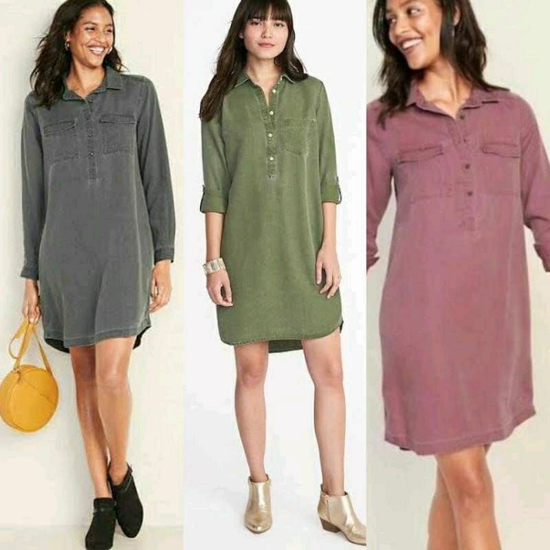 Old Navy Tencel Wash Long Sleeve Shirt Dress