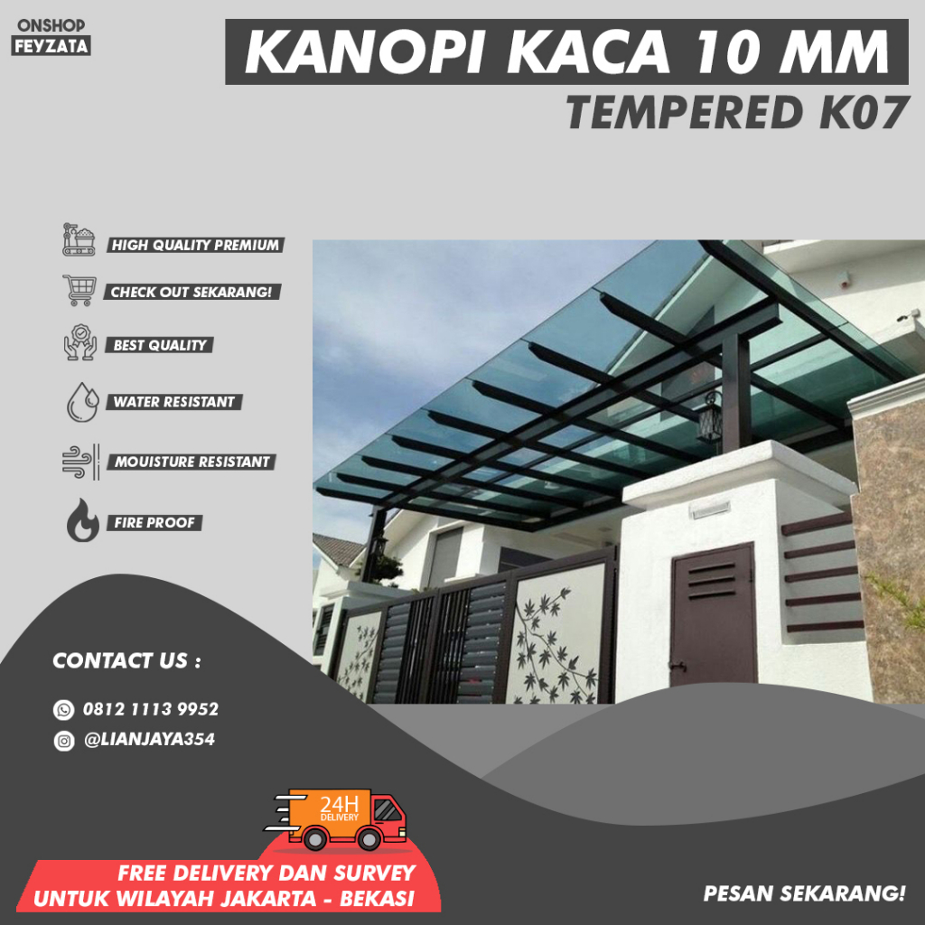 kanopi kaca 10 mm tempred K07