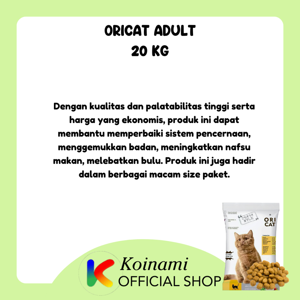 ORICAT ADULT 20 KG / MAKANAN KUCING ORI CAT