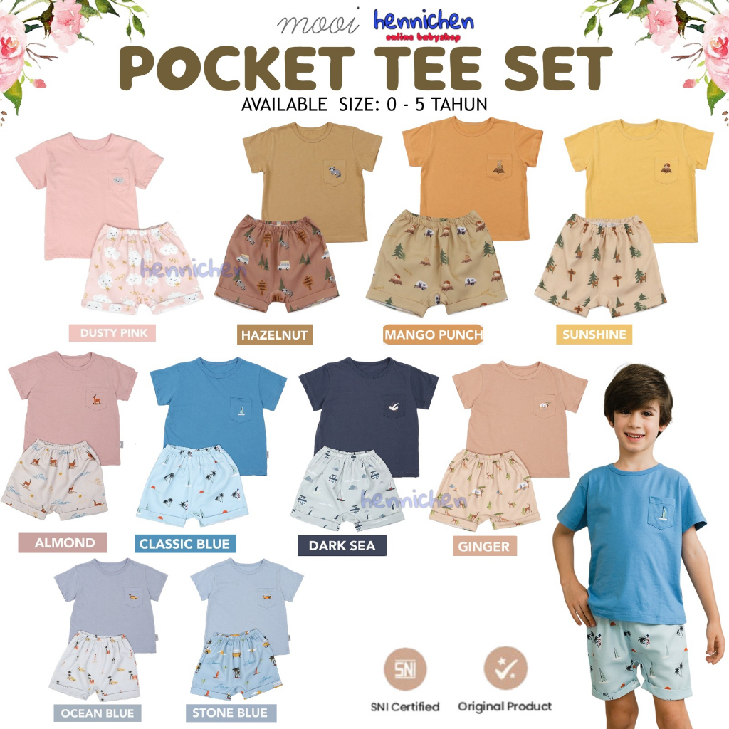 PROMO 7.7 PROMO BAJU LEBARAN MURAH MOOI Pocket Tee Set ( Setelan POCKET TEE MOOI ) - Celana Pendek MOOI  0-5 Tahun