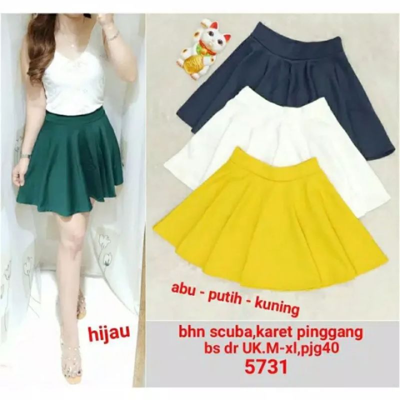 Rok Mekar Duyung Flare Scuba Skirt Rok Mini Pendek All Size