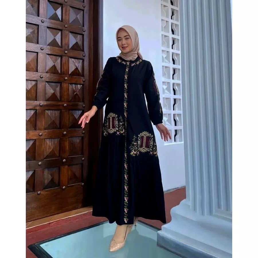 Gamis Wanita Terbaru 2023 Baju Kondangan Wanita Kekinian Gamis Bordir Mewah Bahan Crinkle Airflow Adibah Dress