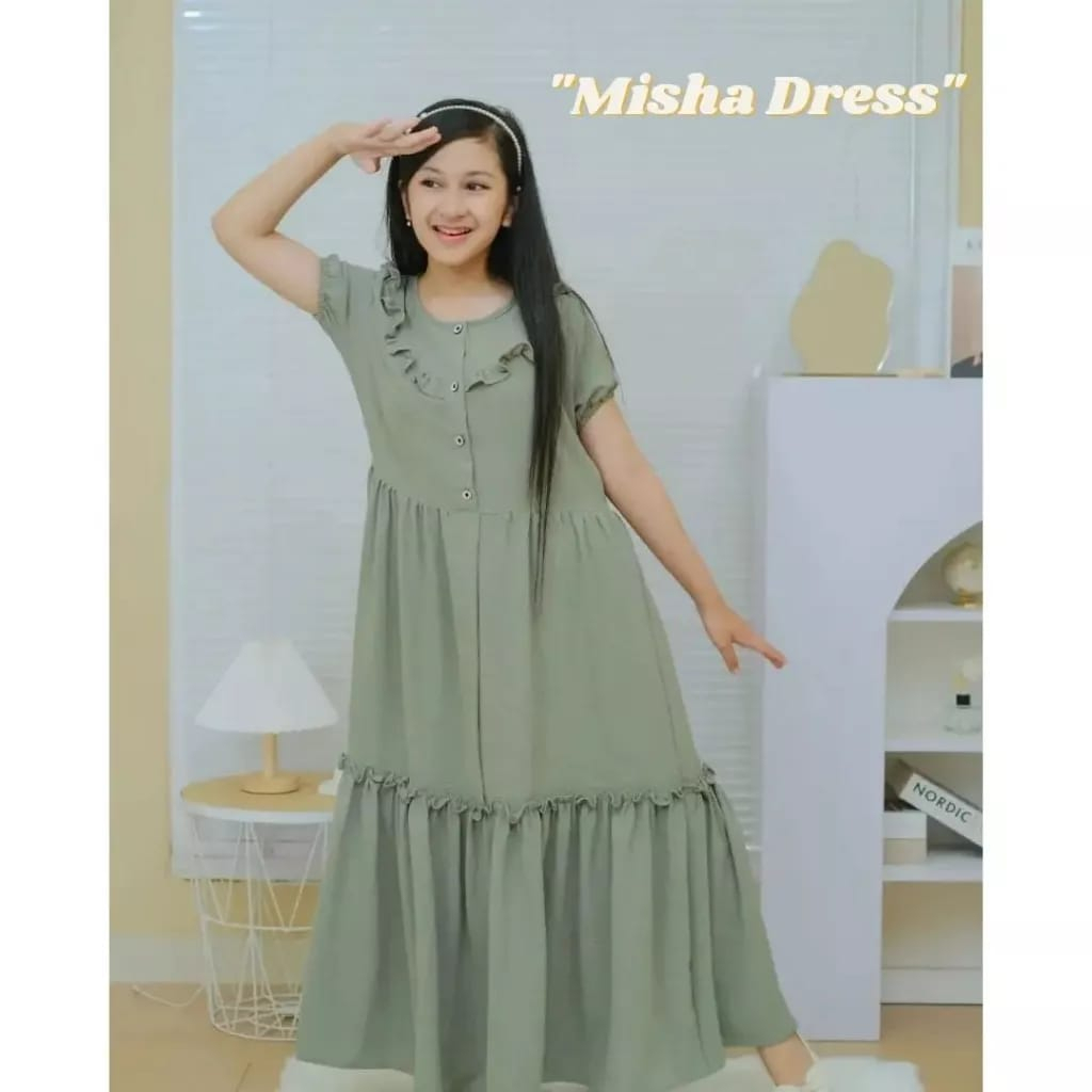 Dress Muslim Anak Remaja Crinkle Airflow Premium Gamis Anak 11-13 Tahun/ Misha Dress Gamis Anak Tanggung