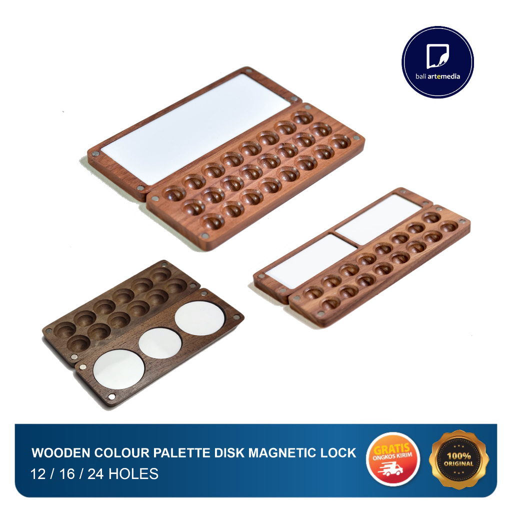 Magnetic Wooden Color Palette Disk/Palete kayu watercolor magnet
