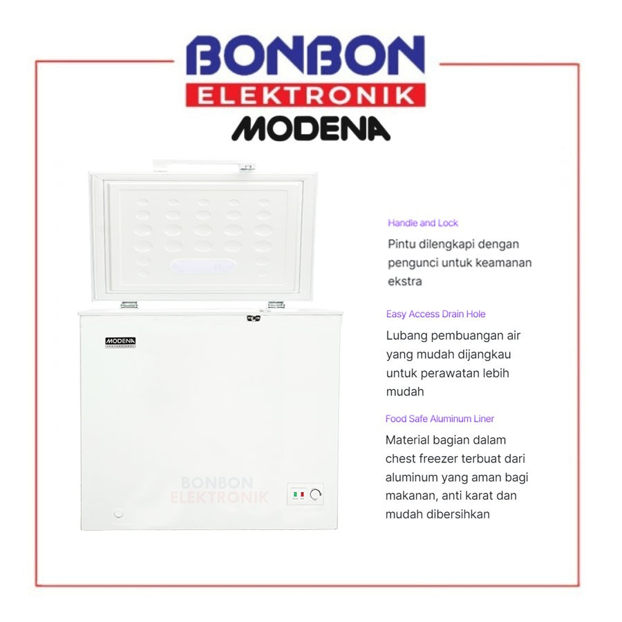 Modena Chest Freezer 205 Liter MD 0206 W/ MD0206W Cooler Box 205L