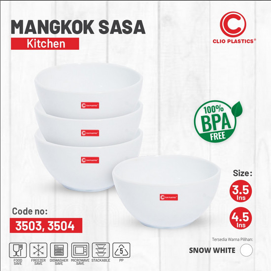 Mangkok Kecil Semi Melamin Nasi SASA Clio / Sup / Kuah Mangkuk PUTIH dan WARNA